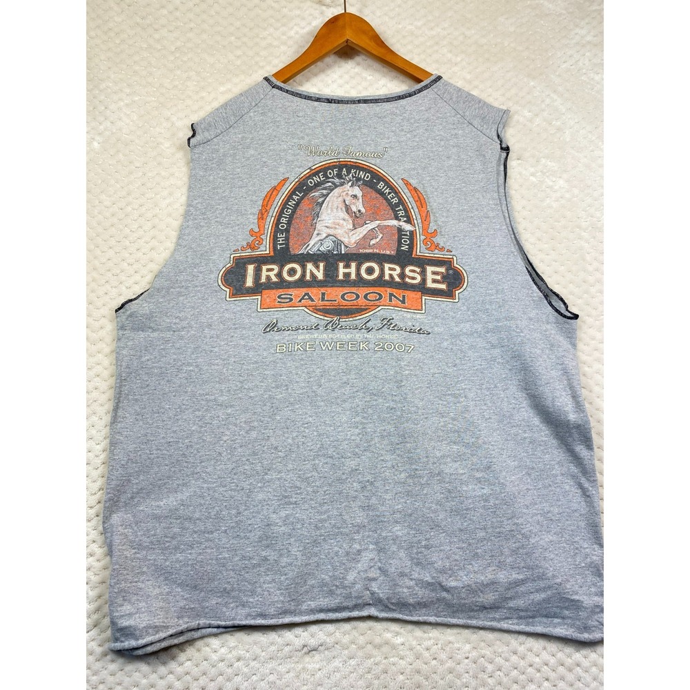 Vintage Iron Horse Saloon Sleeveless T Shirt Mens 2XL Bike Week 2007 Gray LAT